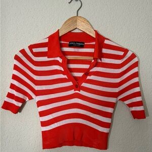 Dolce & Gabbana Red and White Striped Knit Top